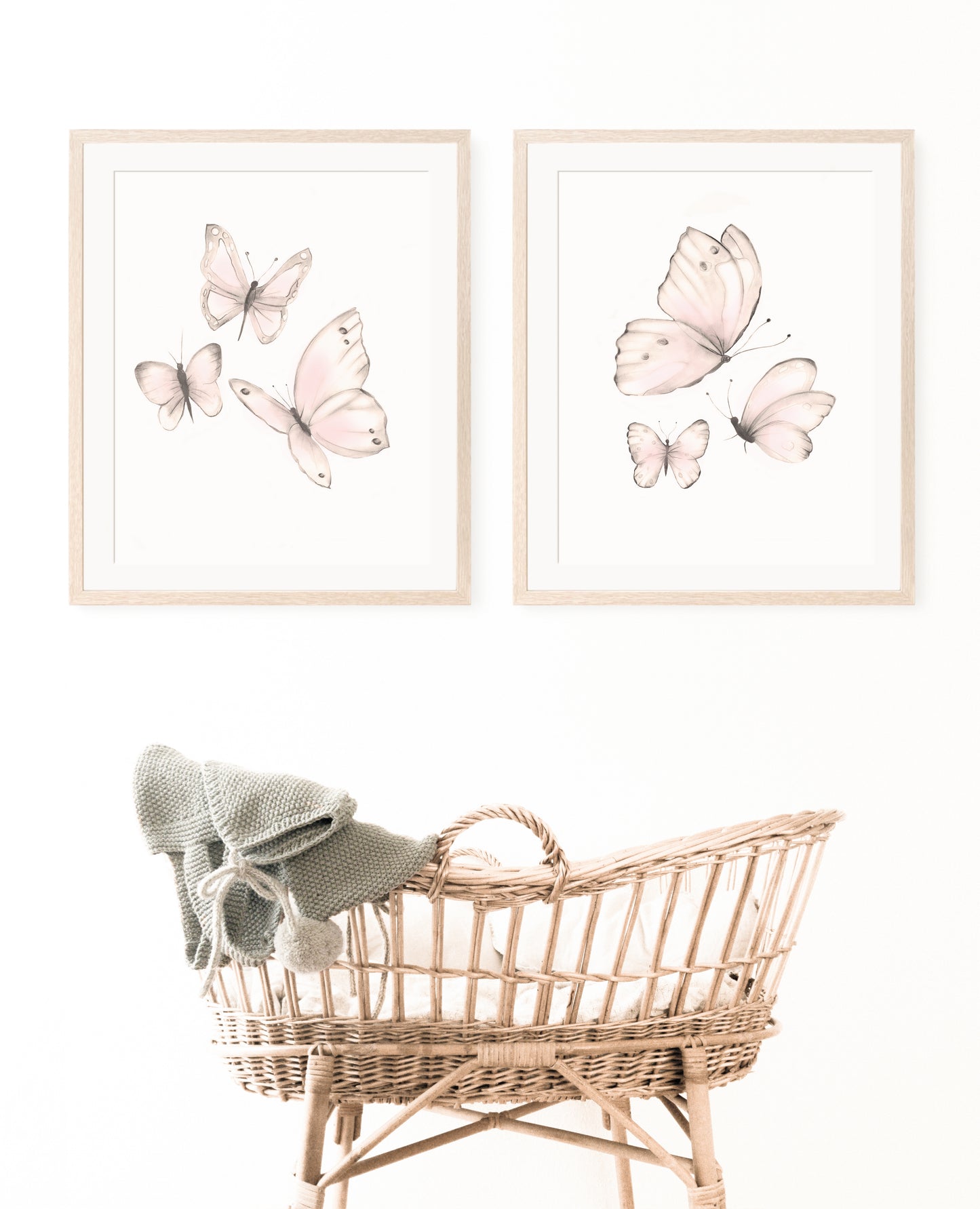 Butterflies Nursery Prints - Sweet Blush - Set of 2- Studio Q - Art by Nicky Quartermaine Scott