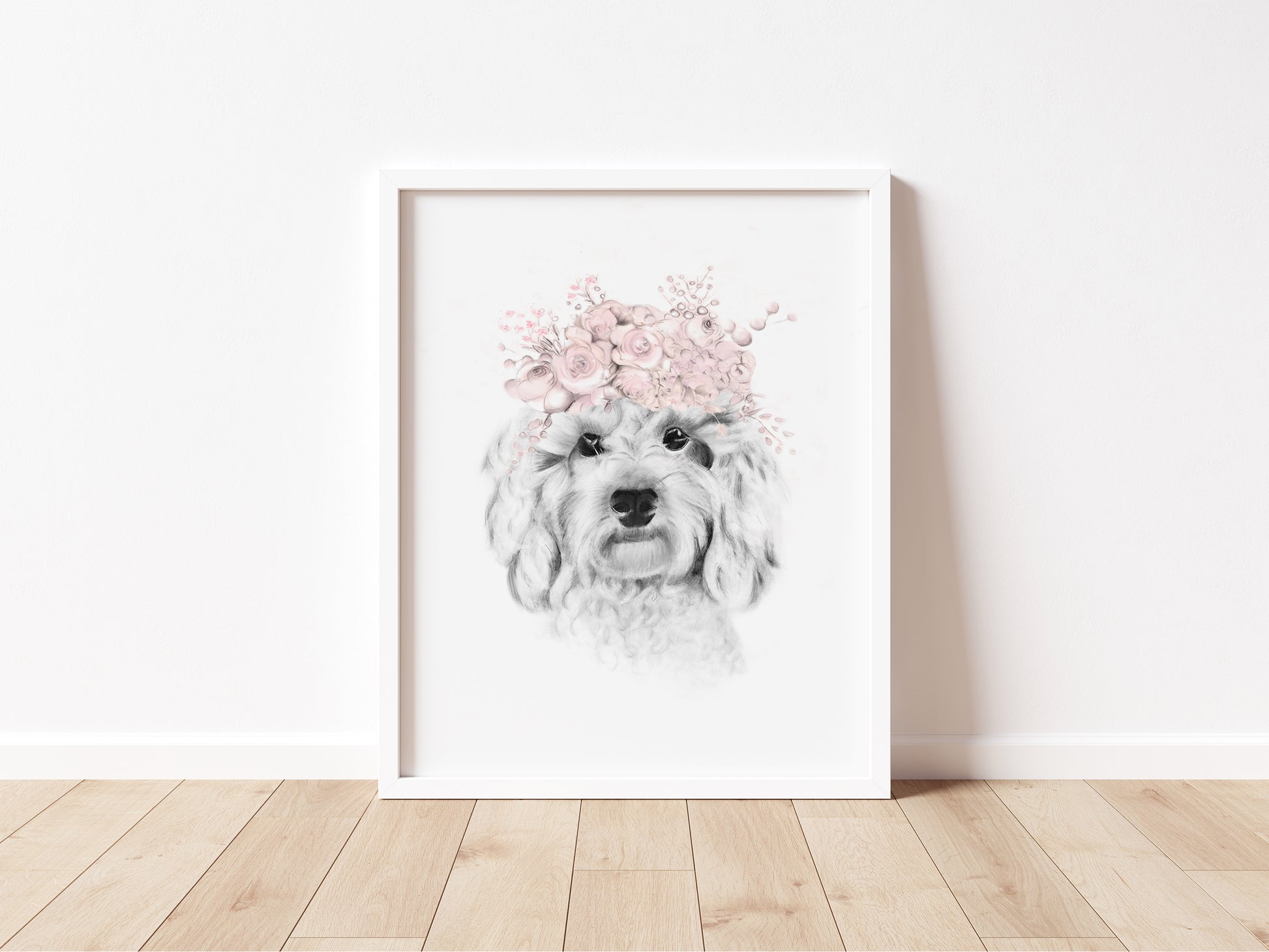 Cavapoo Puppy Flower Crown Art Print - Studio Q - Art by Nicky Quartermaine Scott