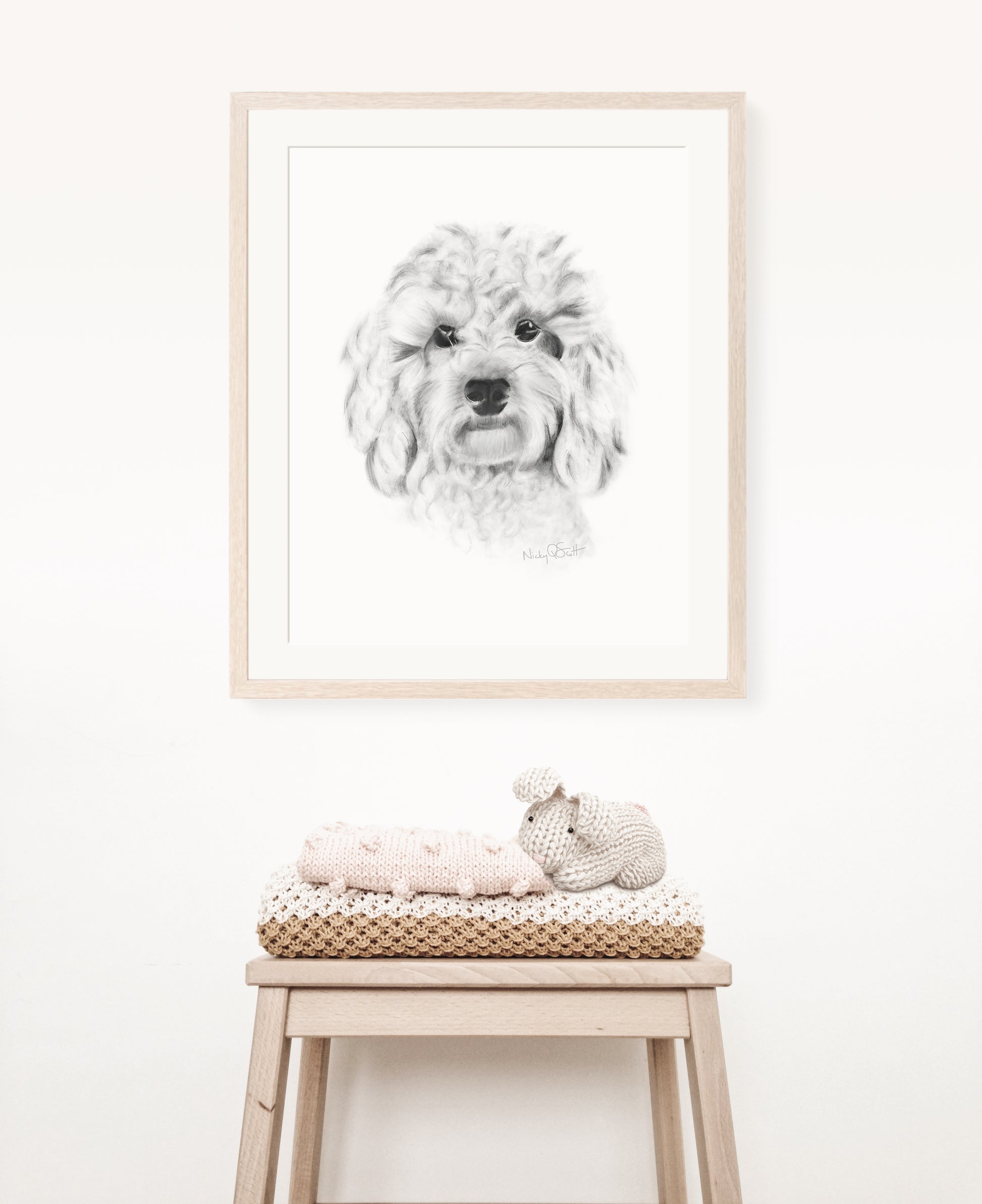 Cavapoo Puppy Pencil Drawing Print- Studio Q - Art by Nicky Quartermaine Scott