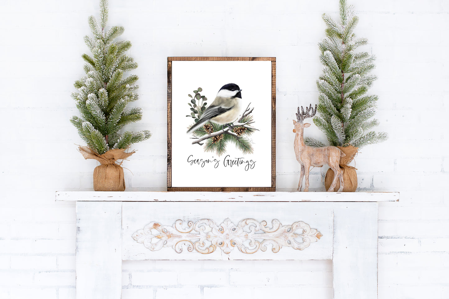 Chickadee Bird Holiday Art Print- Studio Q - Art by Nicky Quartermaine Scott