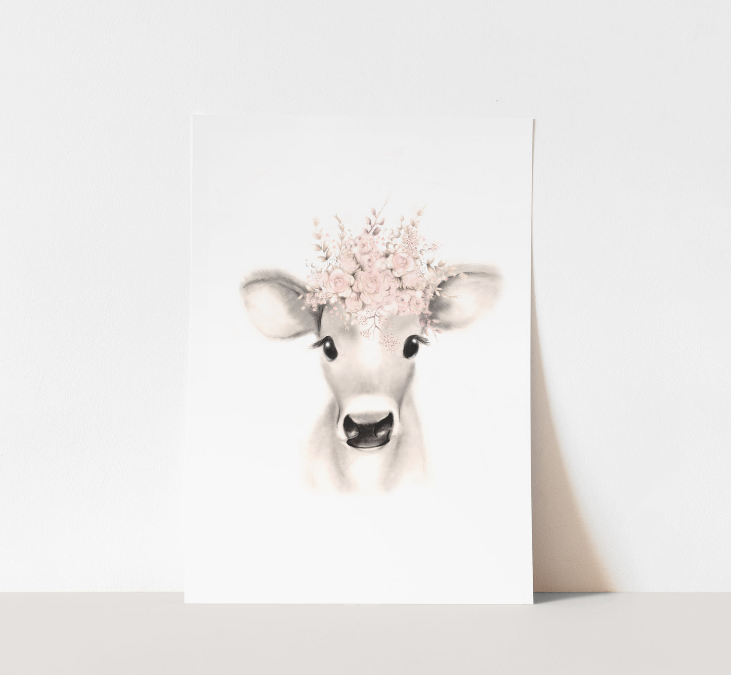 Cow Flower Crown Print in Sweet Blush - Studio Q - Art by Nicky Quartermaine Scott