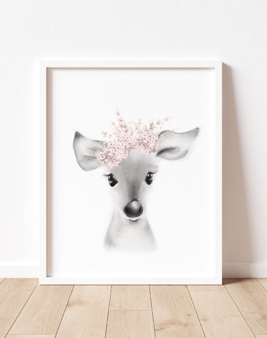 Deer with Blush Flower Crown Print - Studio Q - Art by Nicky Quartermaine Scott