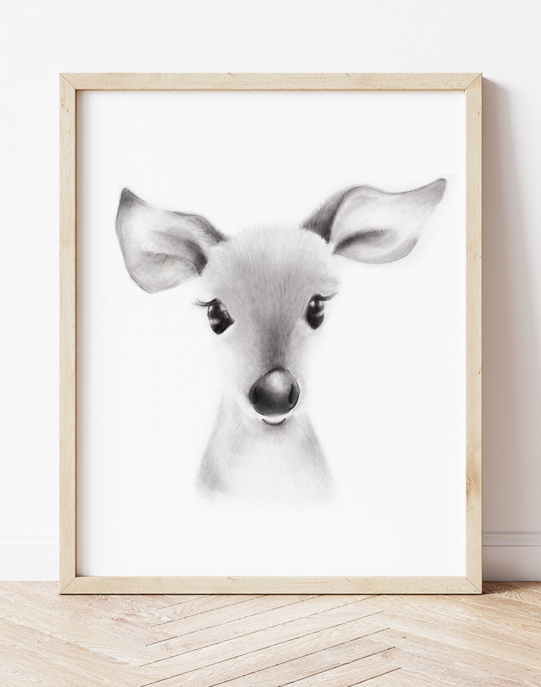 Deer Sketch Fluffy Face Print - Studio Q - Art by Nicky Quartermaine Scott