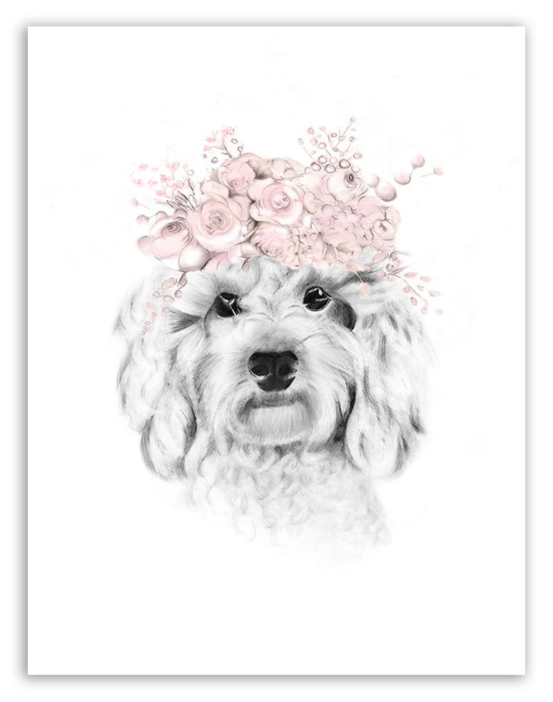 Cavapoo Puppy Flower Crown Art Print - Studio Q - Art by Nicky Quartermaine Scott