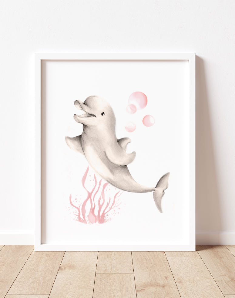 Dolphin Nursery Art Print - Sweet Blush - Studio Q - Art by Nicky Quartermaine Scott