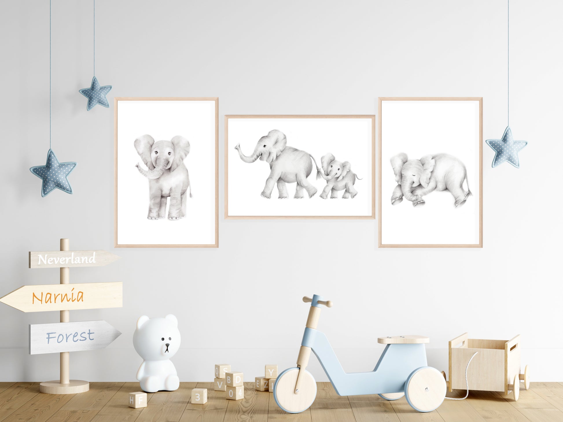 Baby Elephants Art Print - Set of 3- Studio Q - Art by Nicky Quartermaine Scott