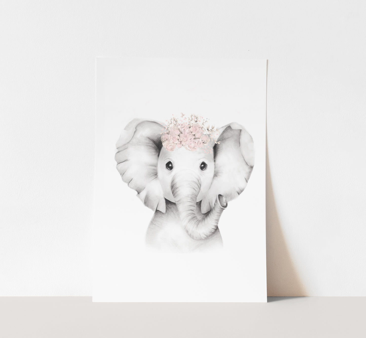 Elephant with Blush Flower Crown Print - Studio Q - Art by Nicky Quartermaine Scott