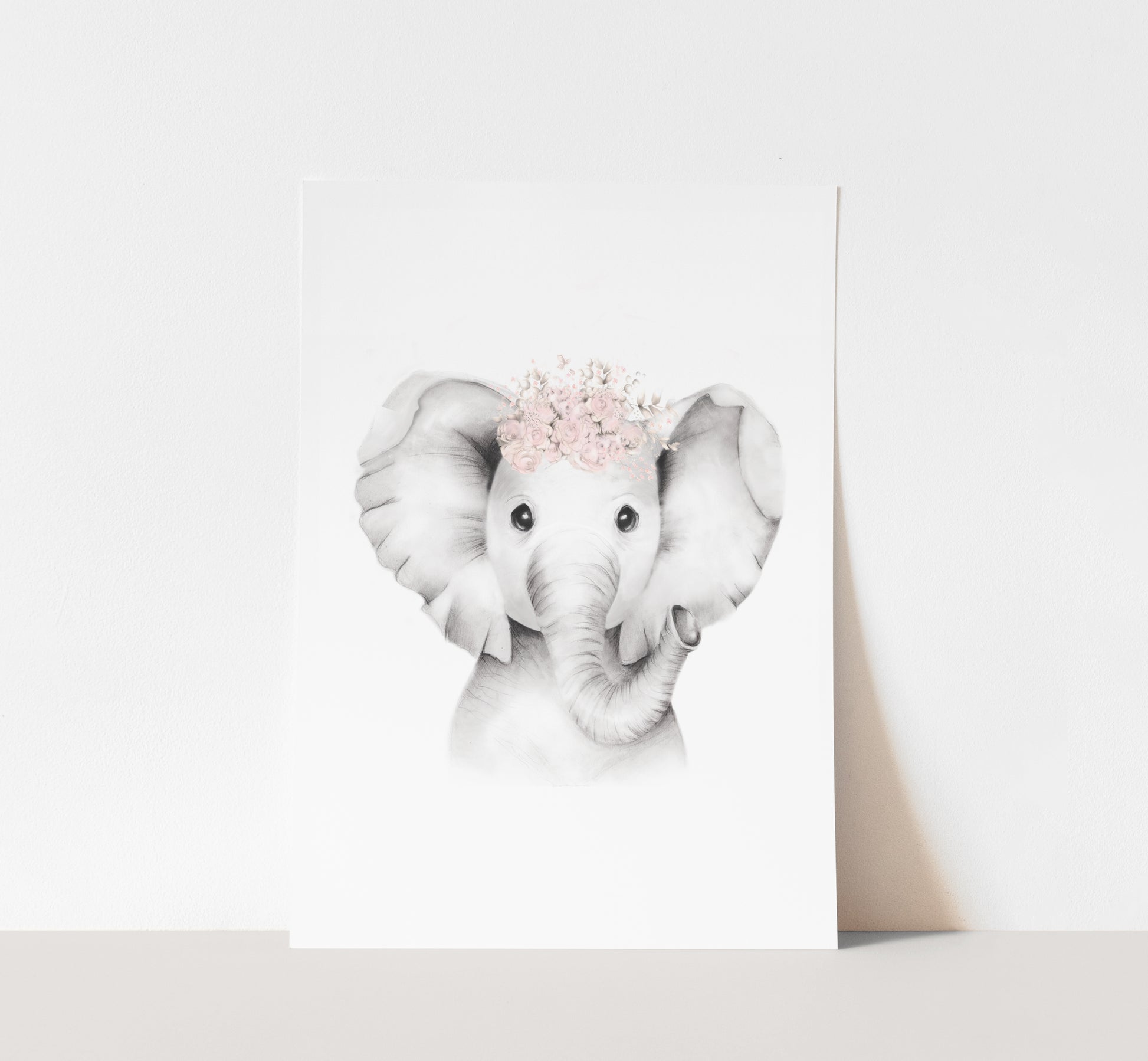Elephant Flower Crown Print in Sweet Blush - Studio Q - Art by Nicky Quartermaine Scott