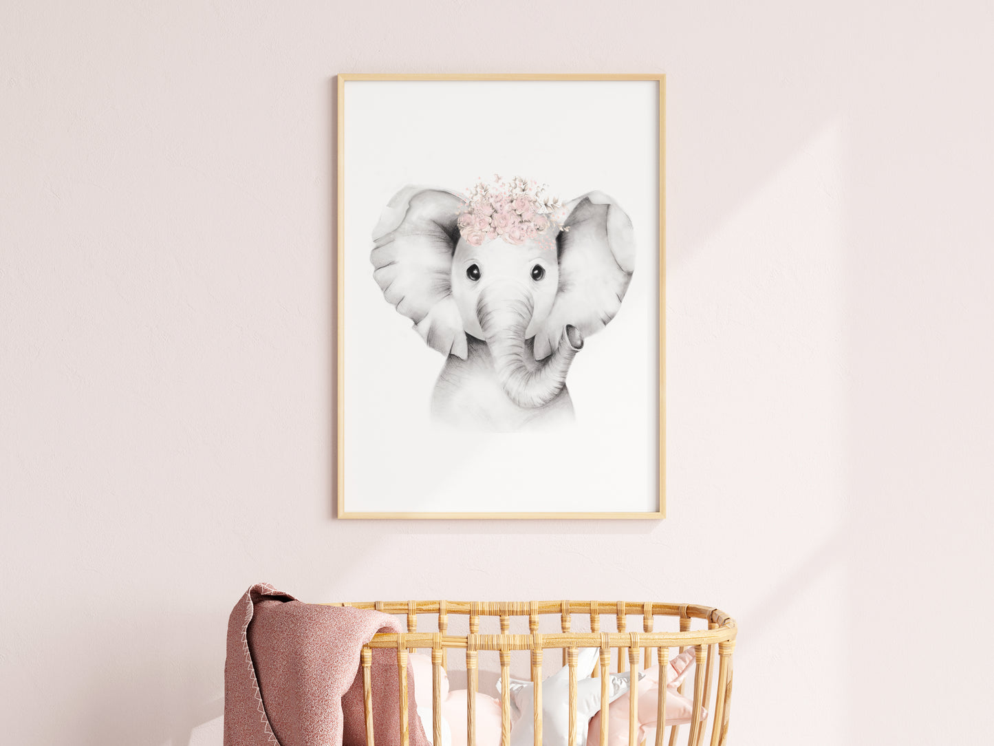 Elephant Flower Crown Print in Sweet Blush - Studio Q - Art by Nicky Quartermaine Scott