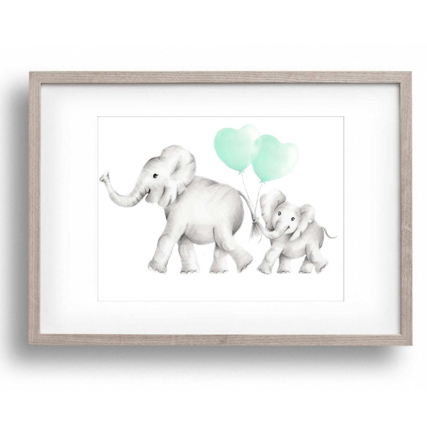 Elephant Mama & Baby Heart Balloons Print - Studio Q - Art by Nicky Quartermaine Scott