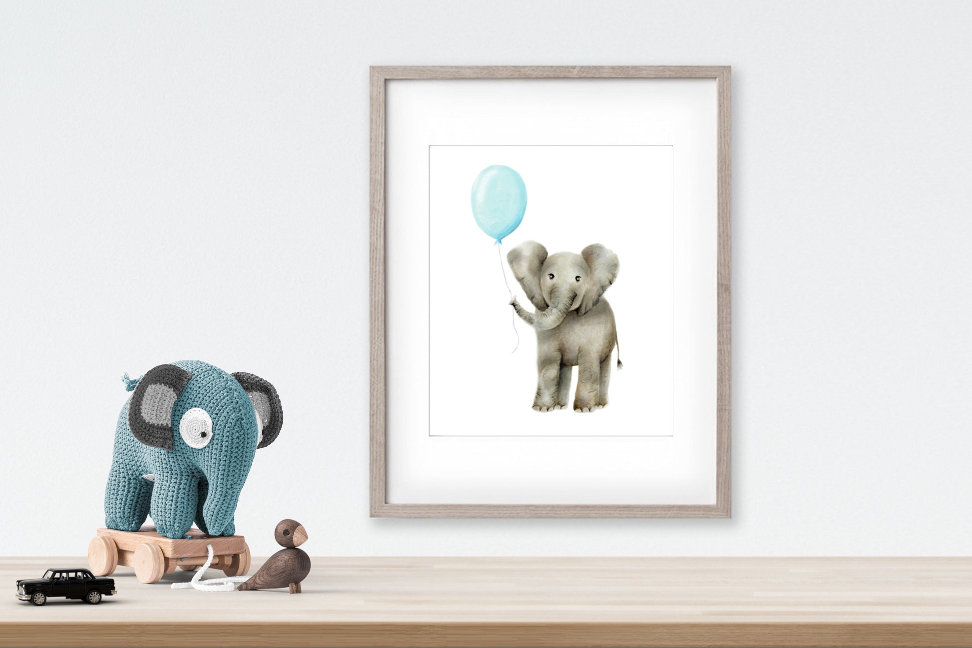 Baby Elephant with Round Balloon - Studio Q - Art by Nicky Quartermaine Scott