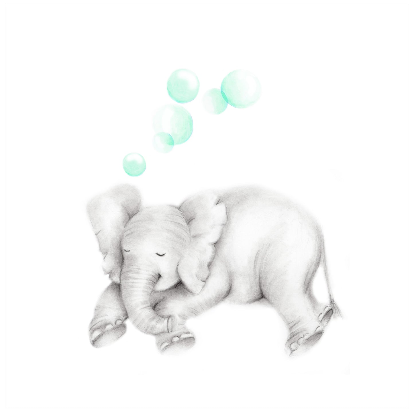 Sleepy Baby Elephant with Bubbles Print - Studio Q - Art by Nicky Quartermaine Scott