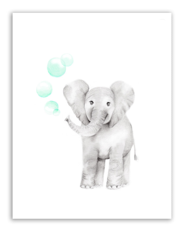 Baby Elephant with Bubbles Print - Studio Q - Art by Nicky Quartermaine Scott