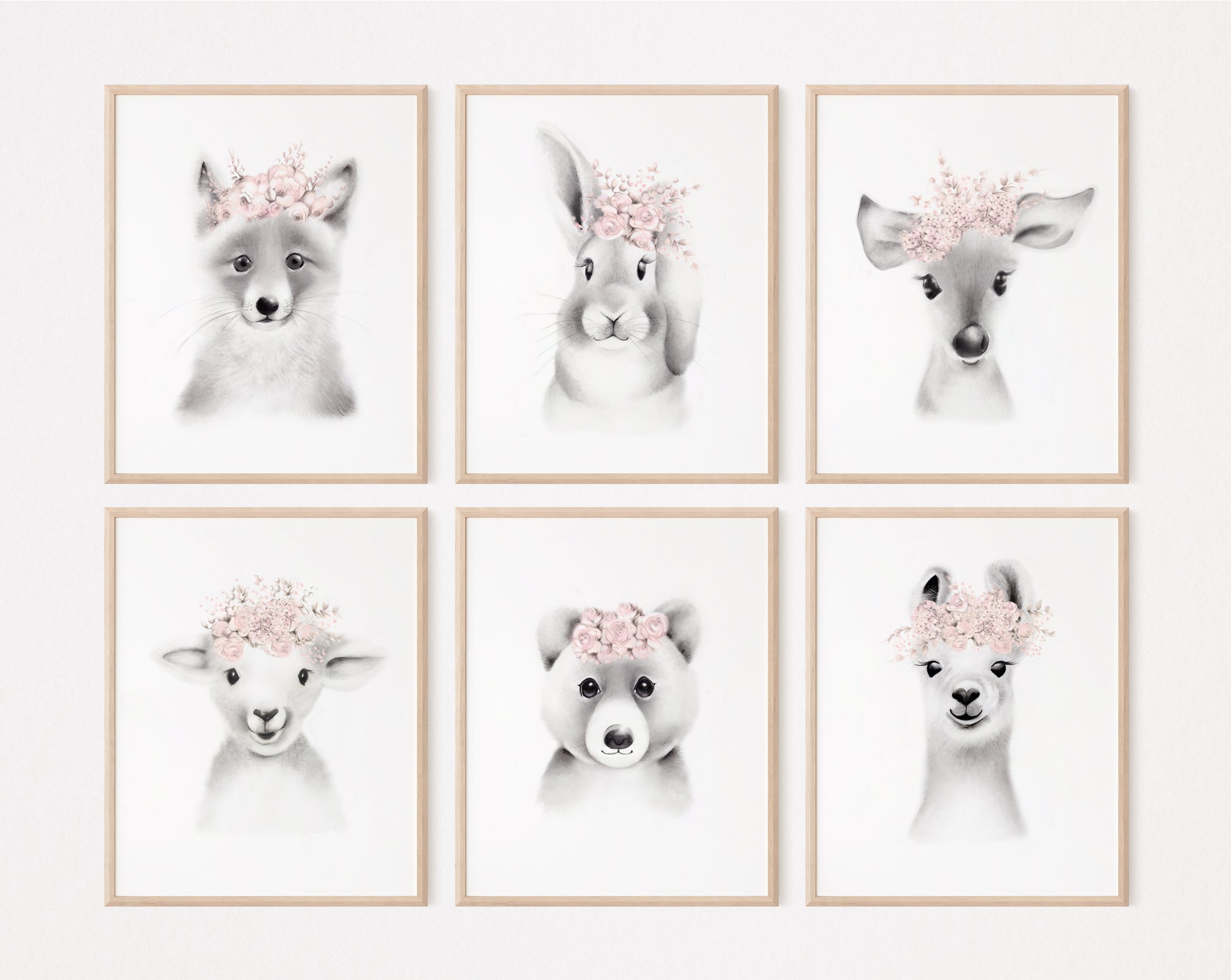 Baby Animal Flower Crown Prints - Set 6 - Studio Q - Art by Nicky Quartermaine Scott