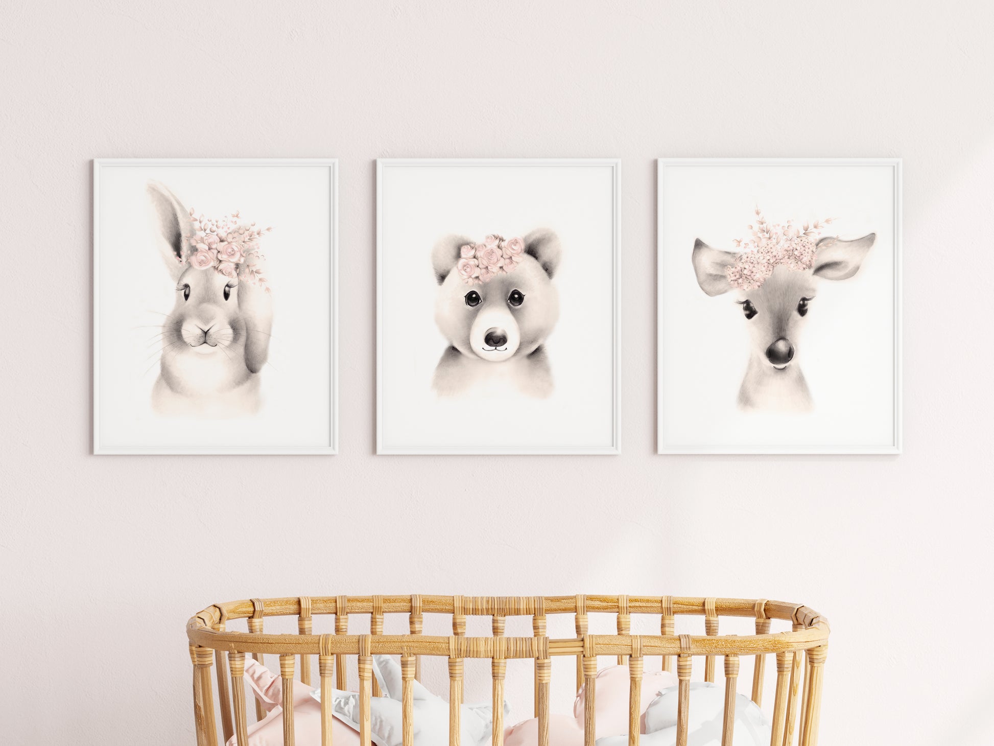 Baby Animal Nursery Art Prints - Set of 3 - Sweet Blush- Studio Q - Art by Nicky Quartermaine Scott