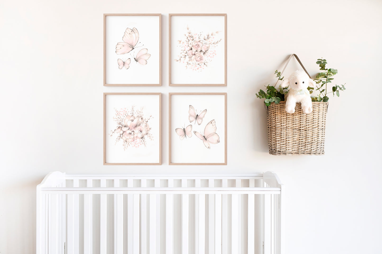 Flower and Butterfly Nursery Prints - Sweet Blush - Set of 4 - Studio Q - Art by Nicky Quartermaine Scott