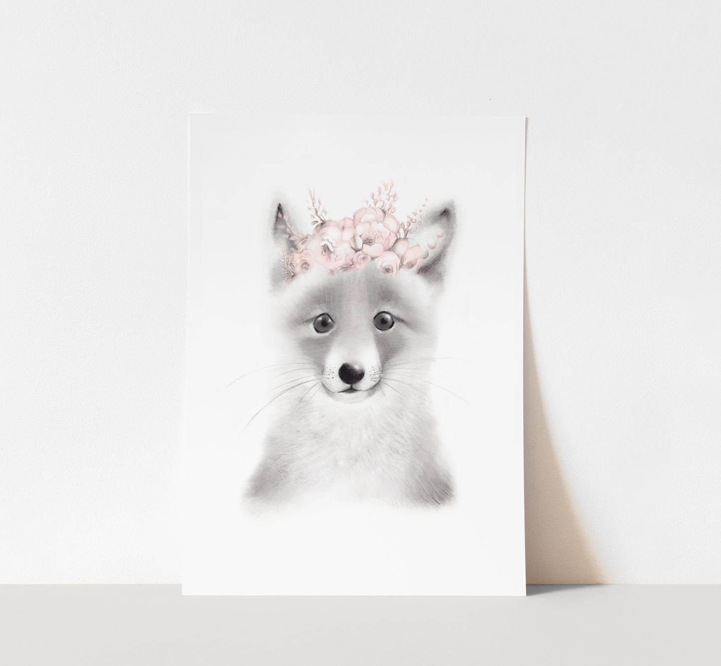 Baby Fox with Blush Flower Crown Print - Studio Q - Art by Nicky Quartermaine Scott