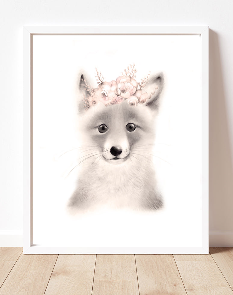 Fox Flower Crown Print in Sweet Blush - Studio Q - Art by Nicky Quartermaine Scott