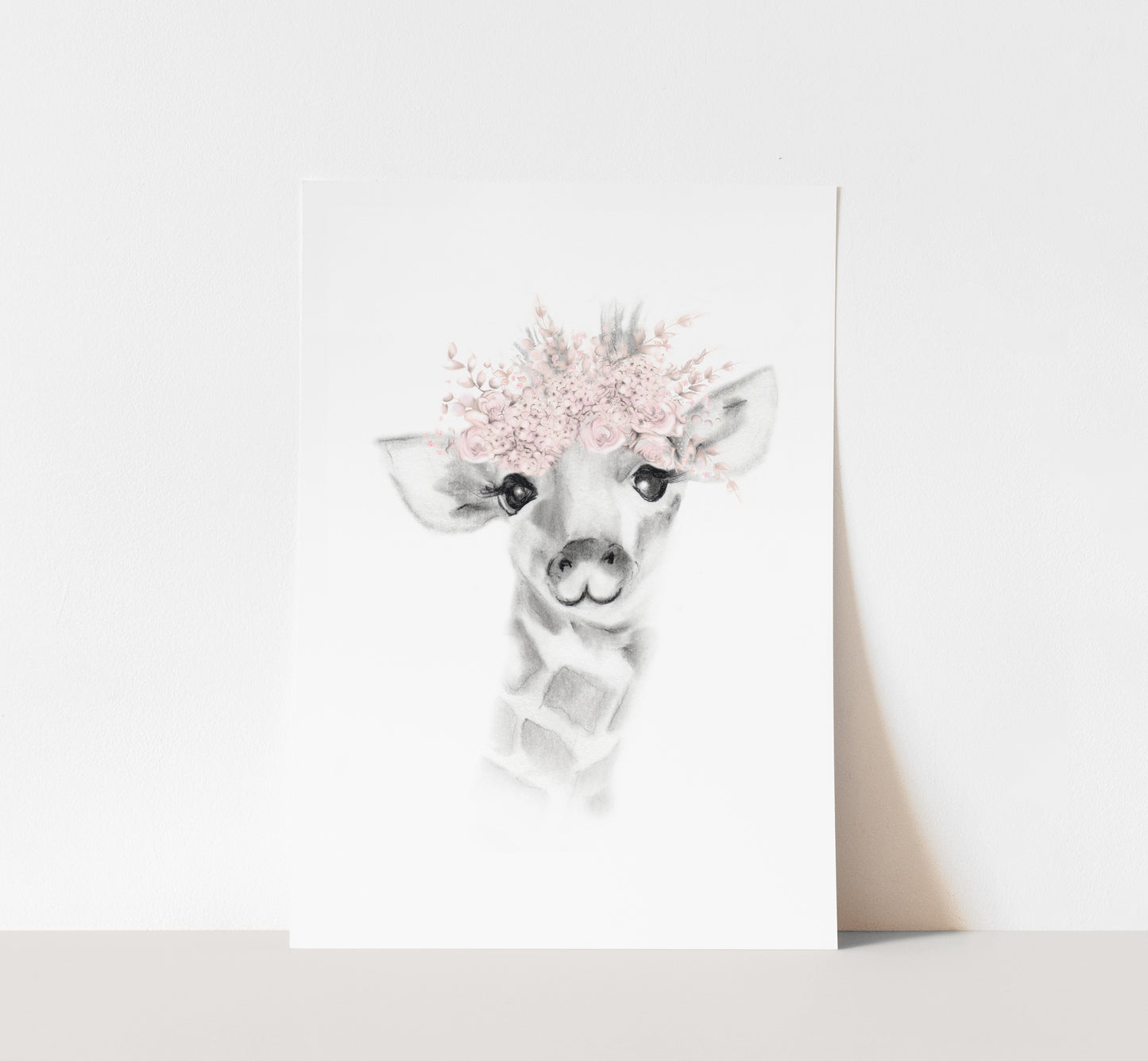 Giraffe with Blush Flower Crown Print - Studio Q - Art by Nicky Quartermaine Scott