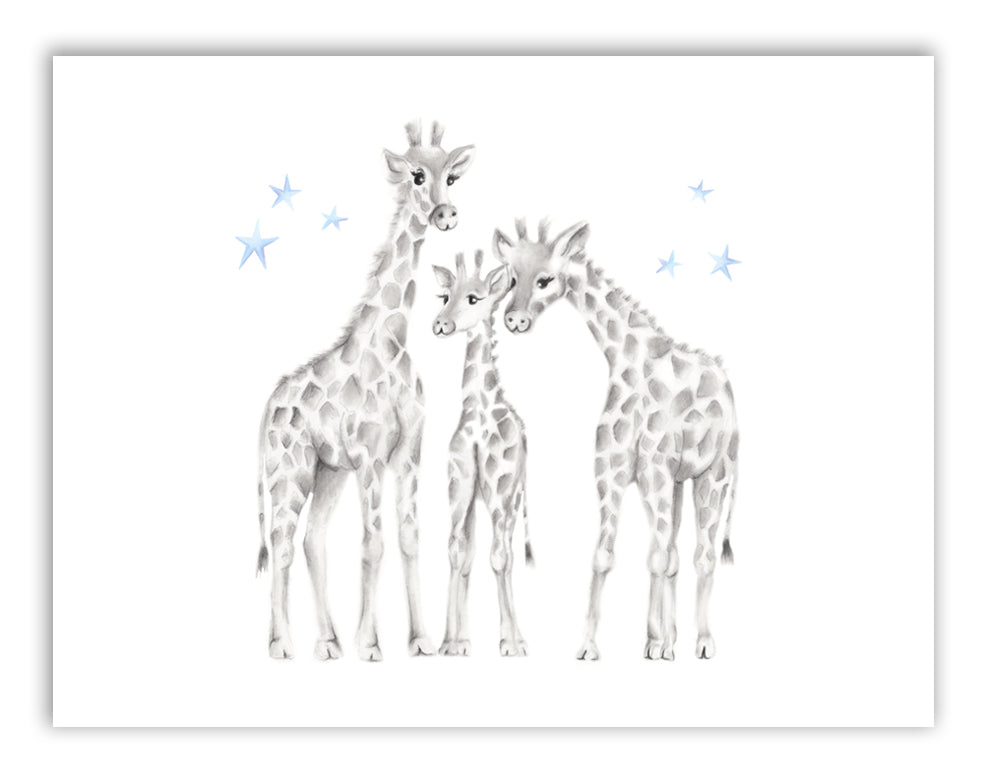 Giraffe Family Stars Nursery Print - Studio Q - Art by Nicky Quartermaine Scott