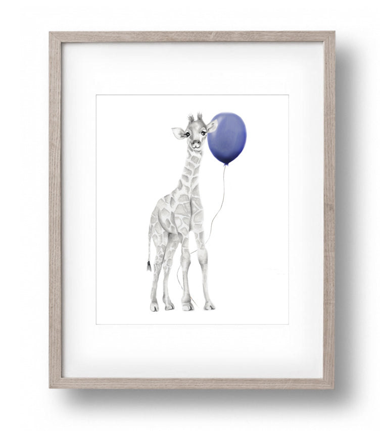 Baby Giraffe with Balloon Print - Studio Q - Art by Nicky Quartermaine Scott