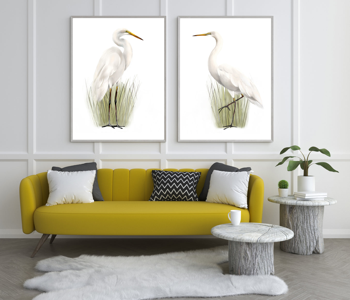 Great Egret Bird Art Prints - Set of 2 - Studio Q - Art by Nicky Quartermaine Scott