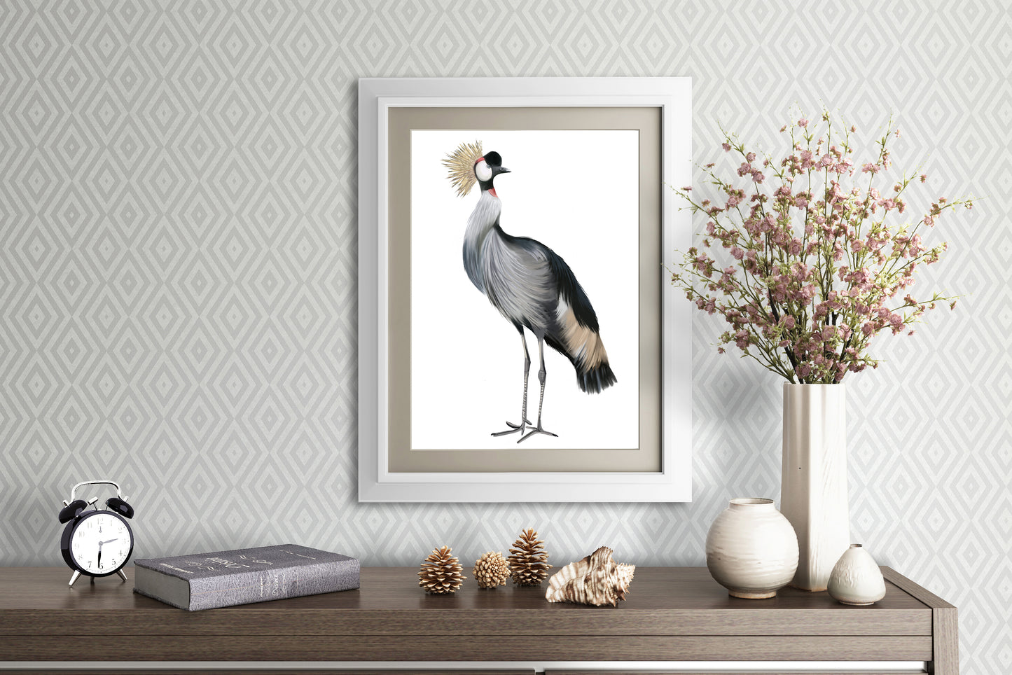 Grey Crowned Crane Bird Print - Studio Q - Art by Nicky Quartermaine Scott