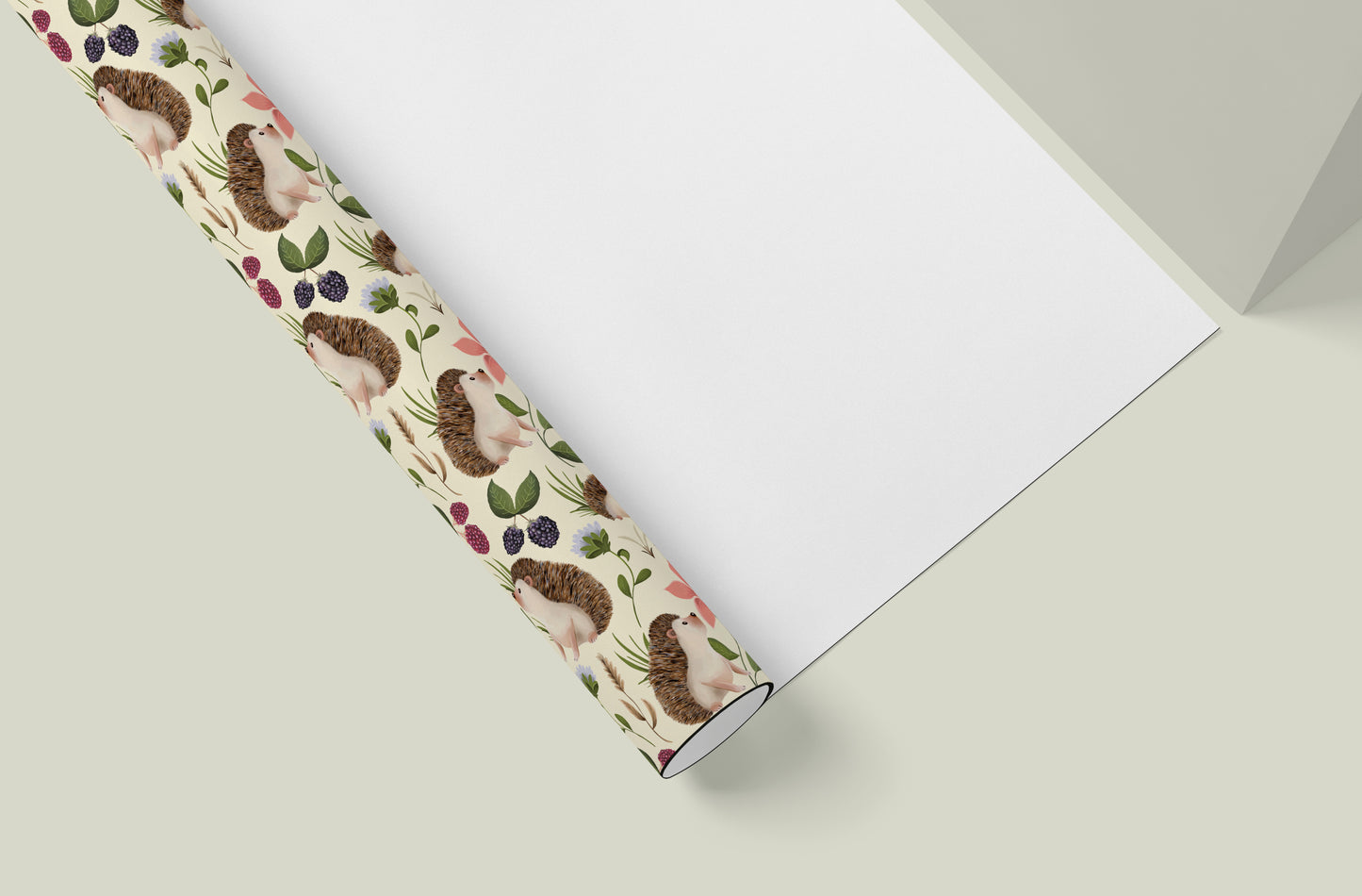 Hedgehog Floral Wrapping Paper in BUTTERCUP