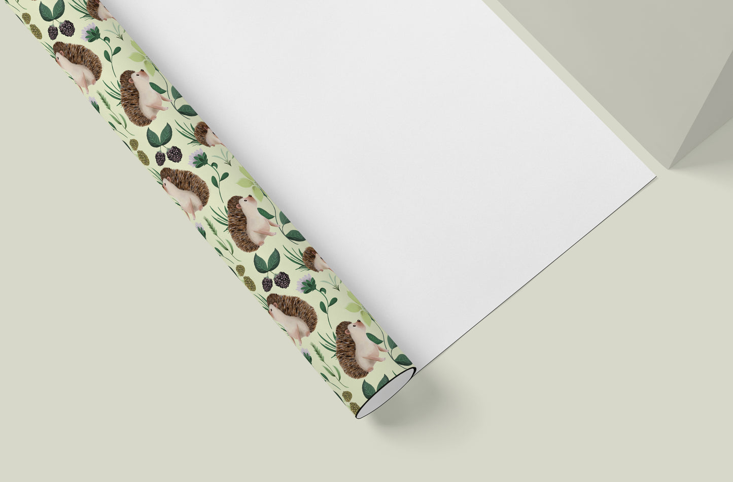 Hedgehog Floral Wrapping Paper in SAGE