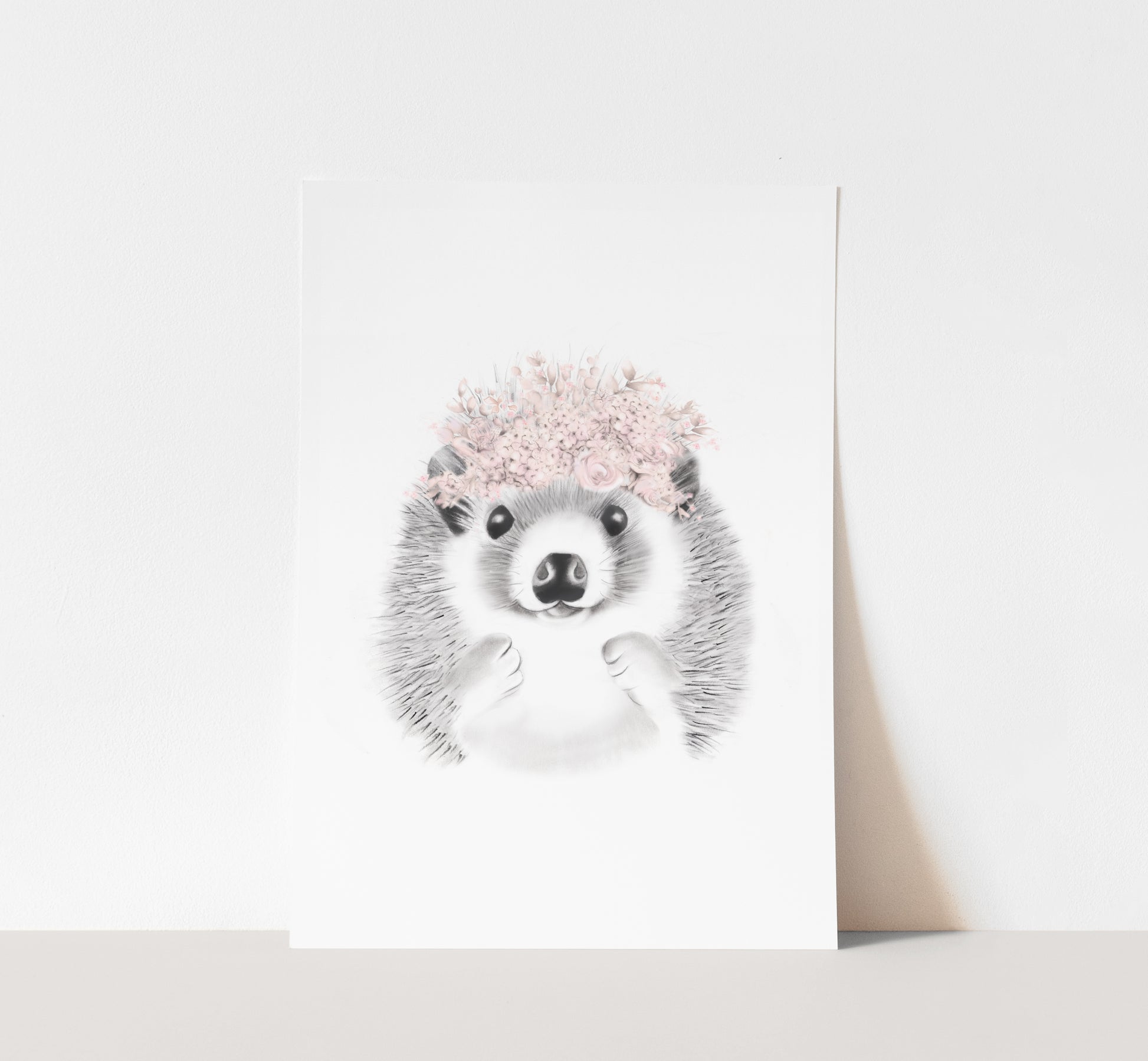 Hedgehog with Blush Flower Crown Print - Studio Q - Art by Nicky Quartermaine Scott