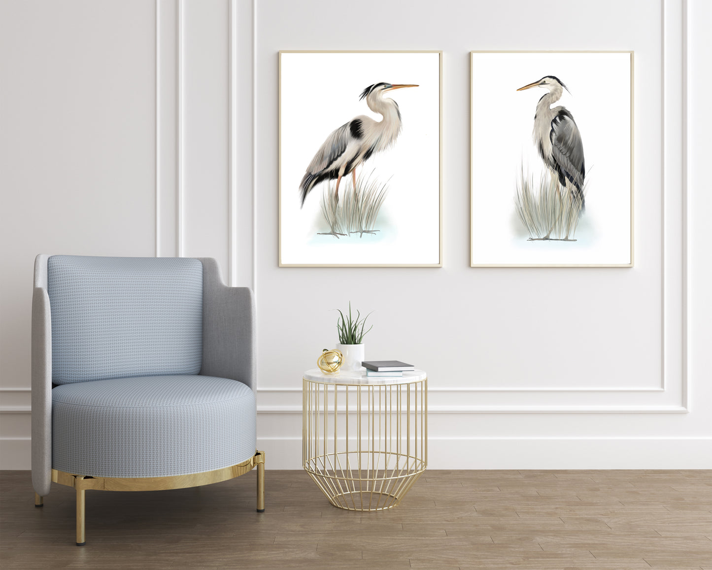 Blue Heron Bird Art Prints - Set of 2 - Studio Q - Art by Nicky Quartermaine Scott