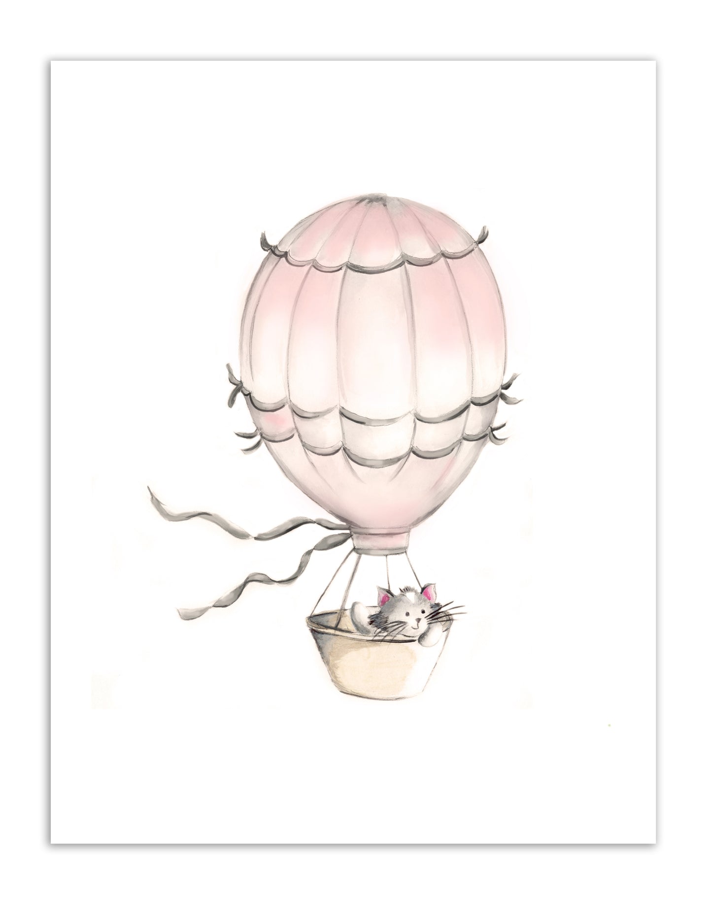 Hot Air Balloon Kitten Nursery Art Print - Studio Q - Art by Nicky Quartermaine Scott