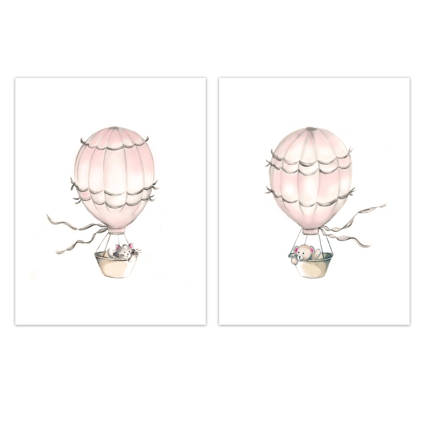 Hot Air Balloon Nursery Prints - Sweet Blush - Set of 2 - Studio Q - Art by Nicky Quartermaine Scott