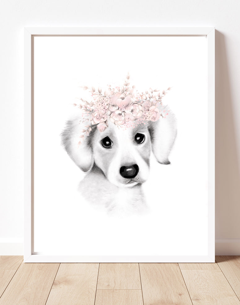 Jack Russell Pup Floral Crown Print - Studio Q - Art by Nicky Quartermaine Scott