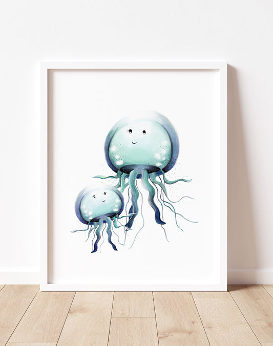 Mother and Baby Jellyfish Nursery Print- Studio Q - Art by Nicky Quartermaine Scott