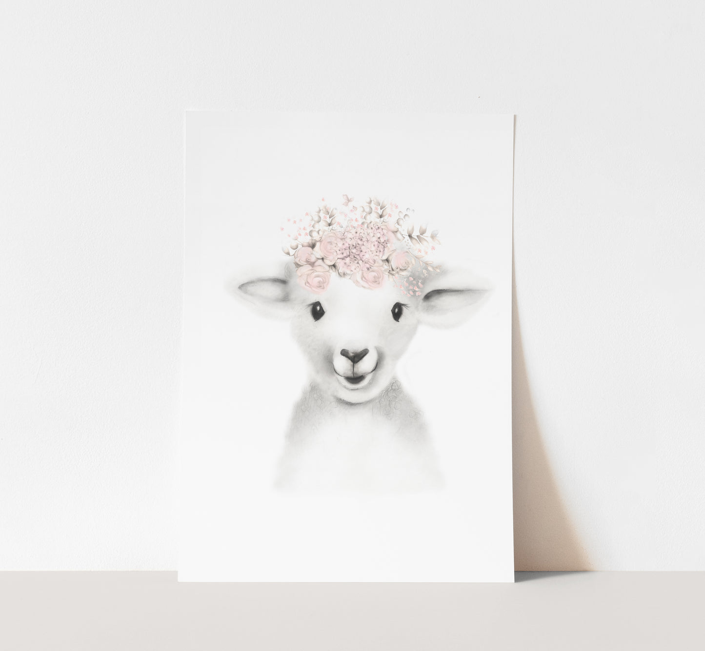 Lamb with Blush Flower Crown Print - Studio Q - Art by Nicky Quartermaine Scott