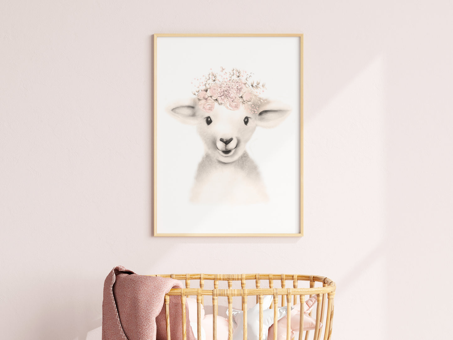 Lamb Flower Crown Print in Sweet Blush - Studio Q - Art by Nicky Quartermaine Scott