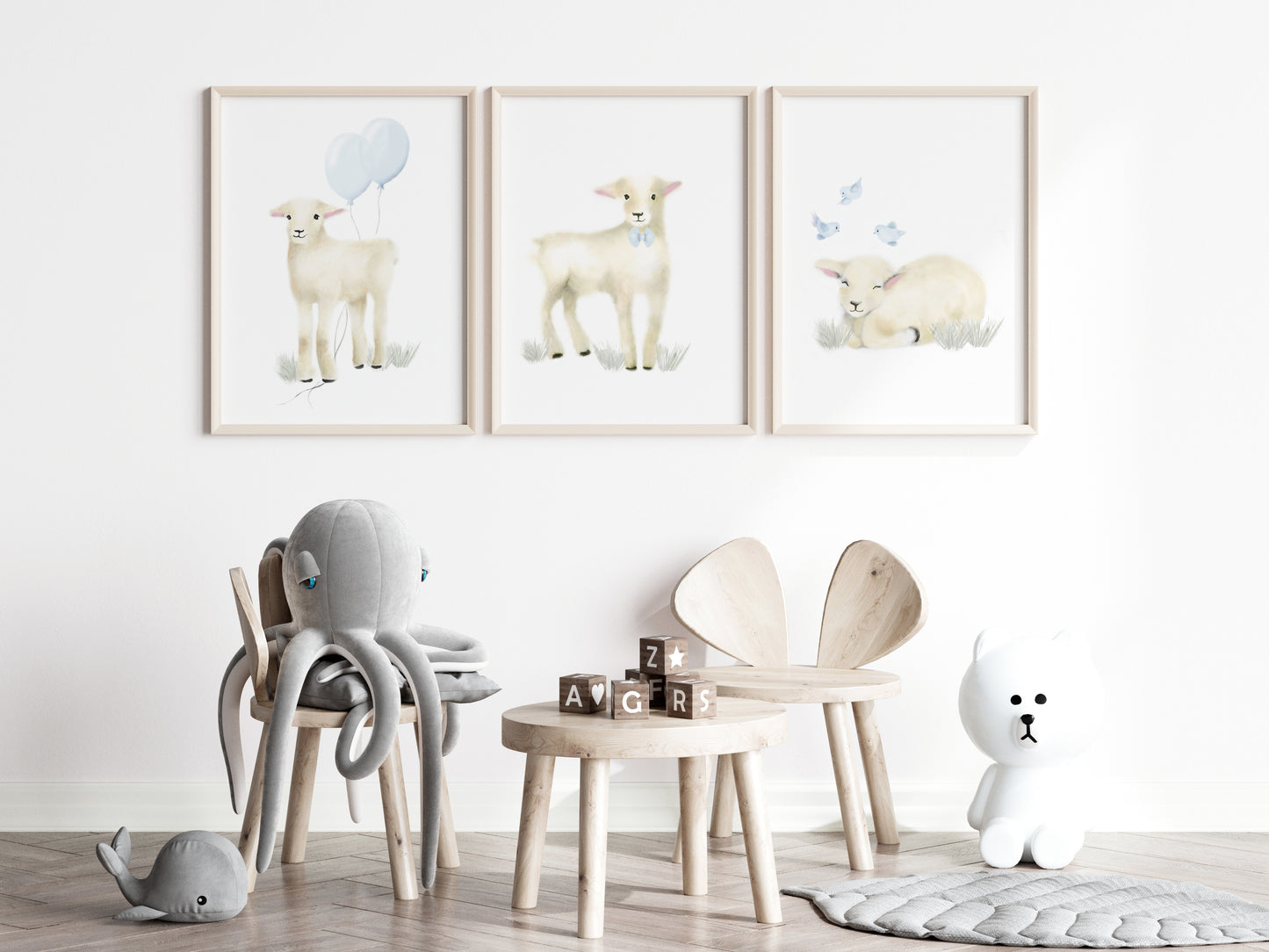 Baby Lamb Nursery Art Prints - Set of 3 - Studio Q - Art by Nicky Quartermaine Scott