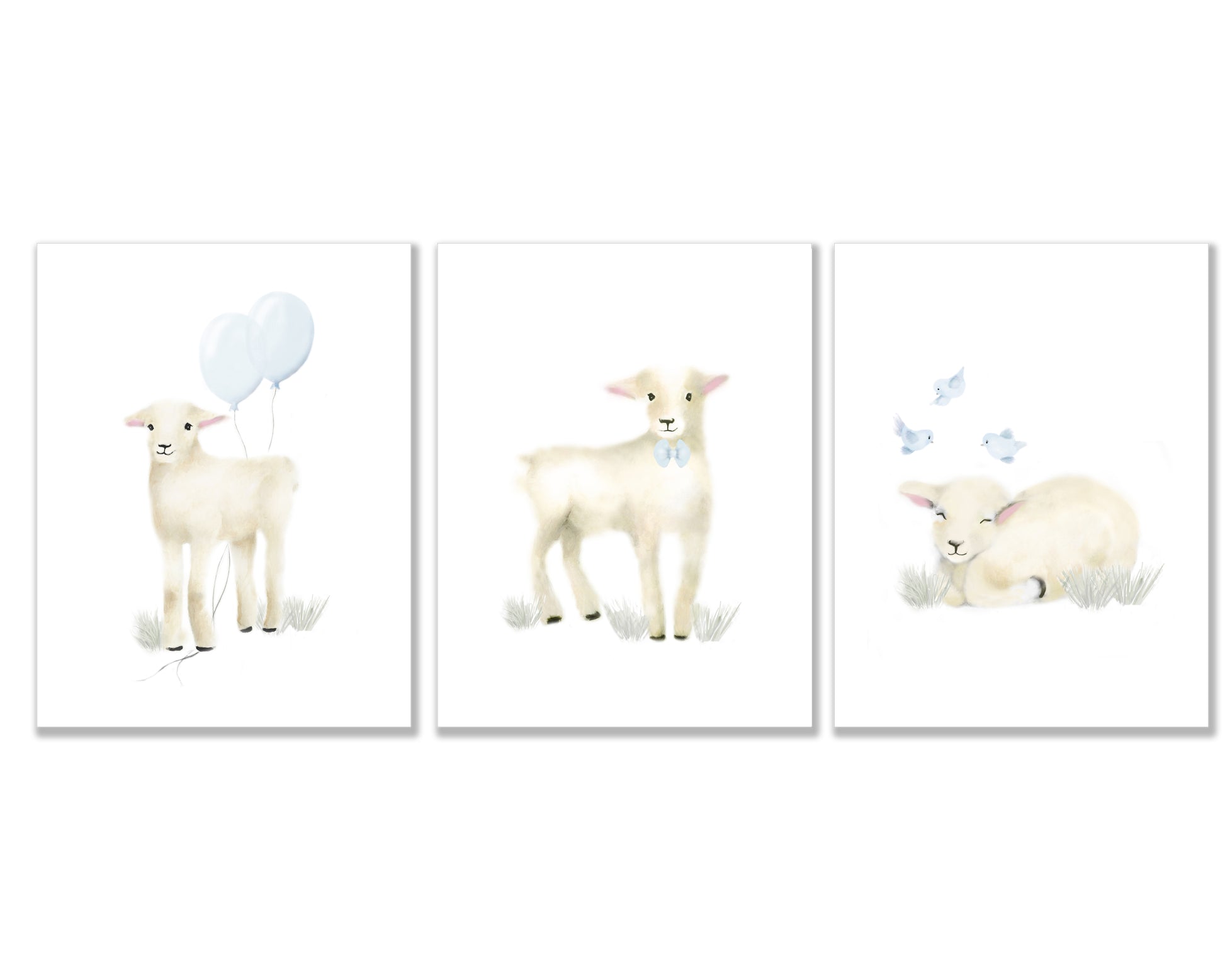 Baby Lamb Nursery Art Prints - Set of 3 - Studio Q - Art by Nicky Quartermaine Scott
