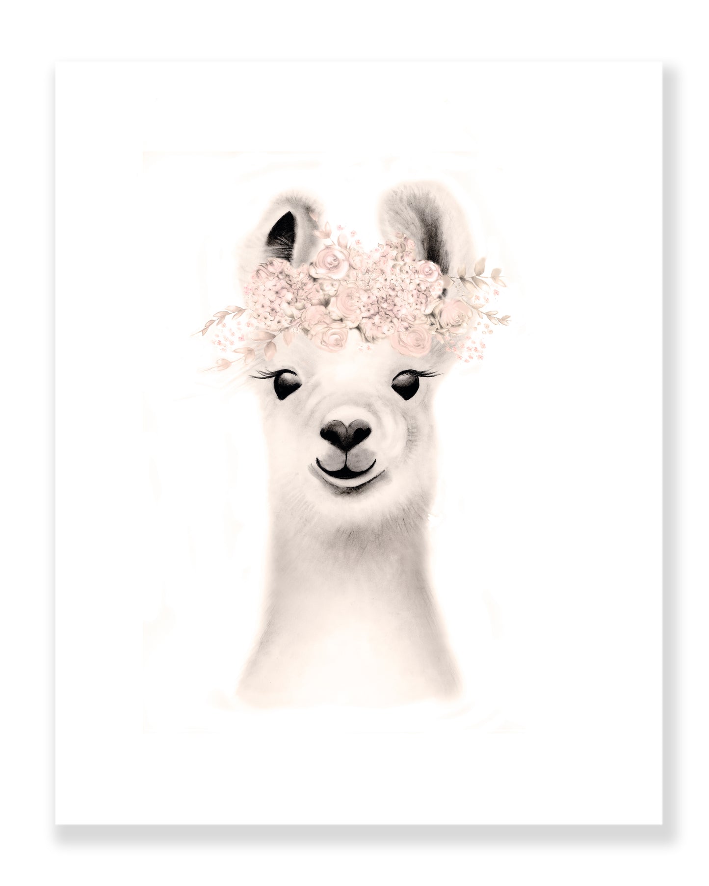 Llama Flower Crown Print in Sweet Blush - Studio Q - Art by Nicky Quartermaine Scott