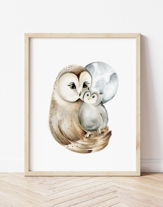 Mama and Baby Owl Nursery Art Print- Studio Q - Art by Nicky Quartermaine Scott