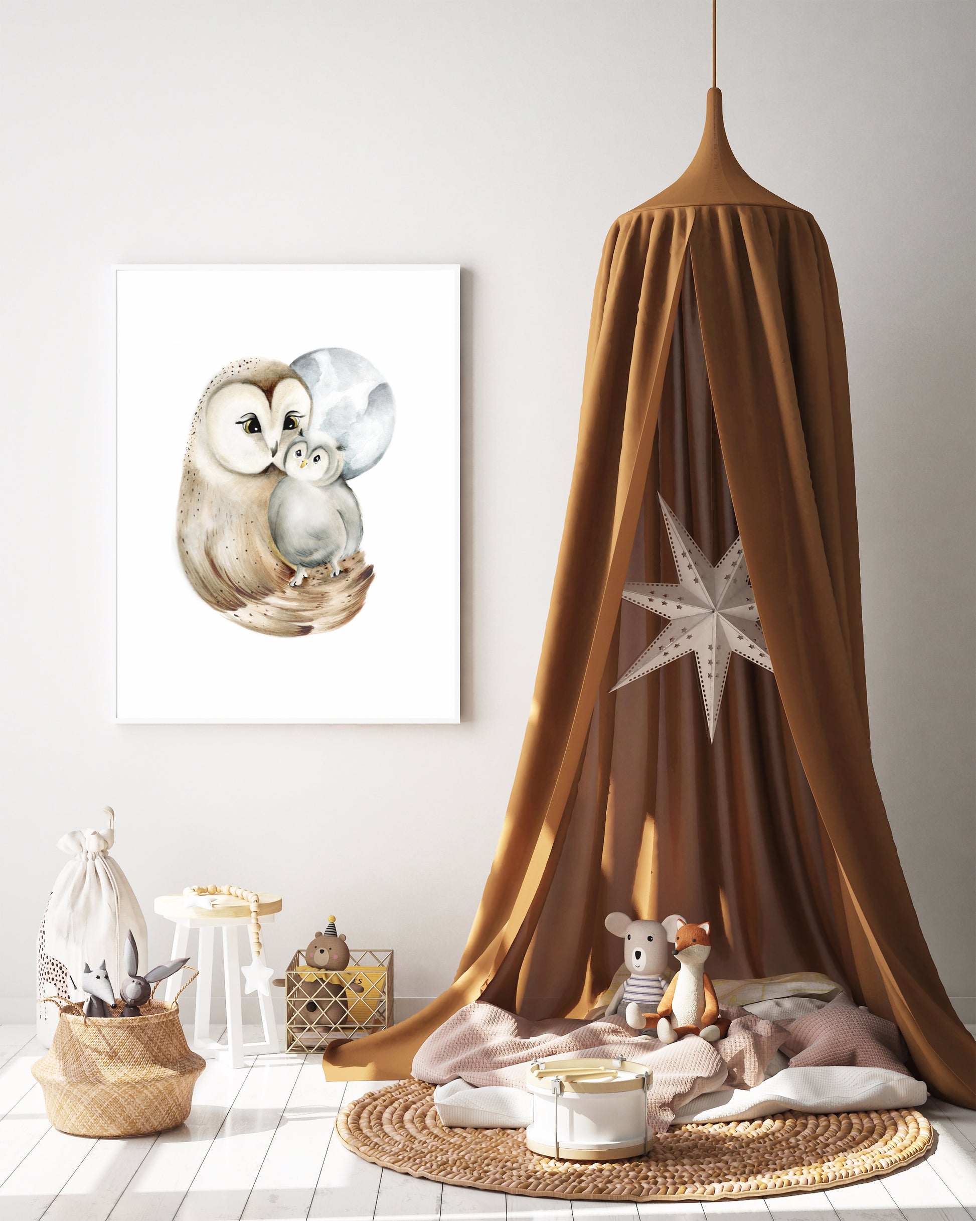 Mama and Baby Owl Nursery Art Print- Studio Q - Art by Nicky Quartermaine Scott