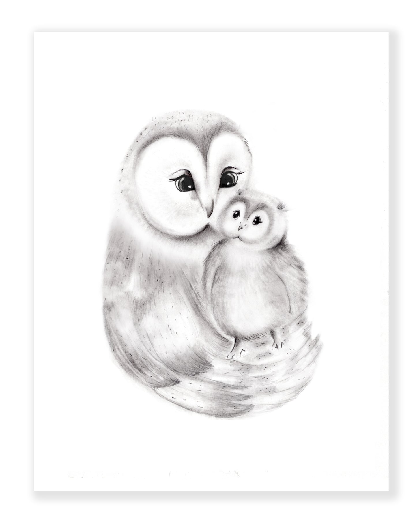Mama and Baby Owl Sketched Nursery Art Print- Studio Q - Art by Nicky Quartermaine Scott
