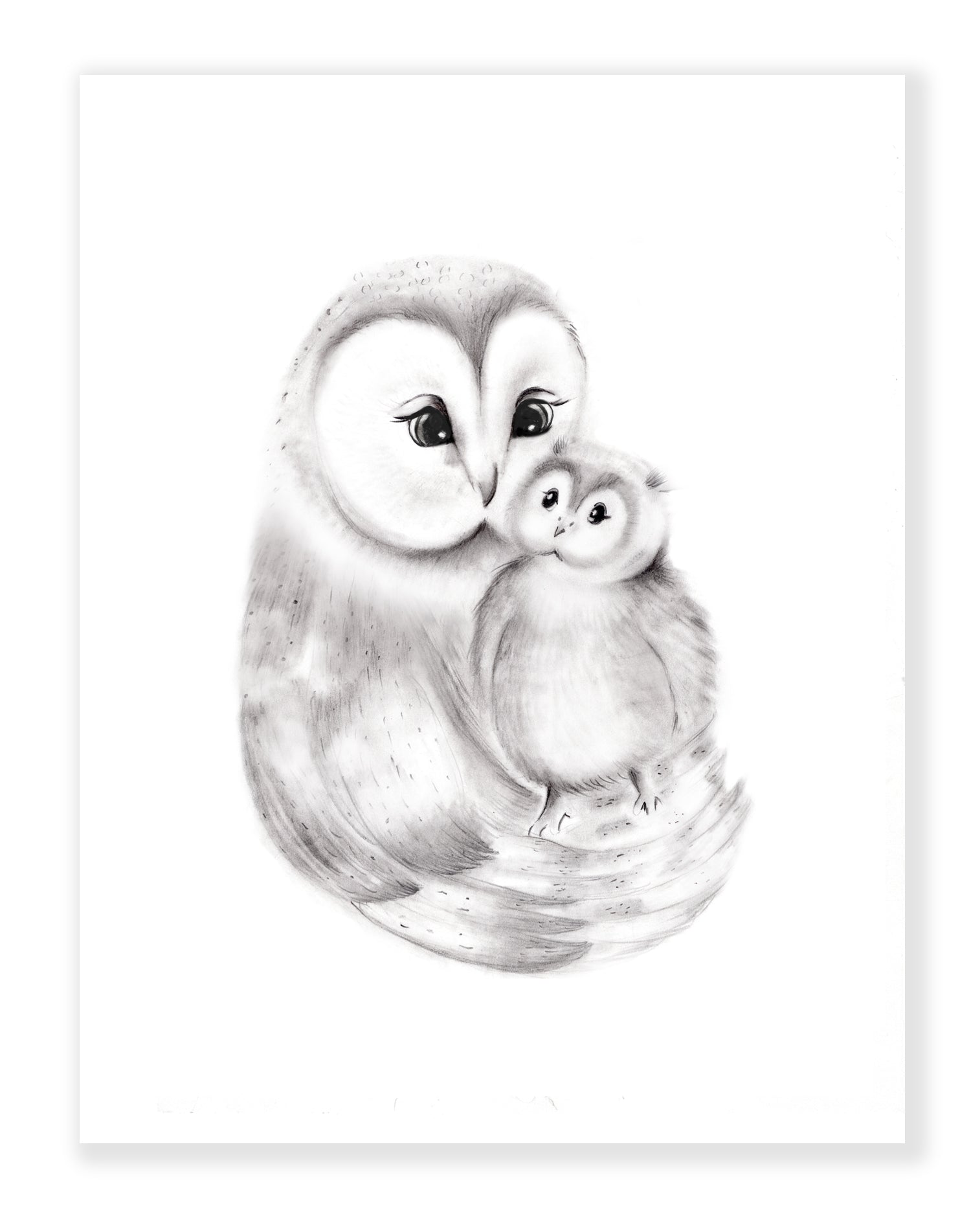 Mama and Baby Owl Sketched Nursery Art Print- Studio Q - Art by Nicky Quartermaine Scott