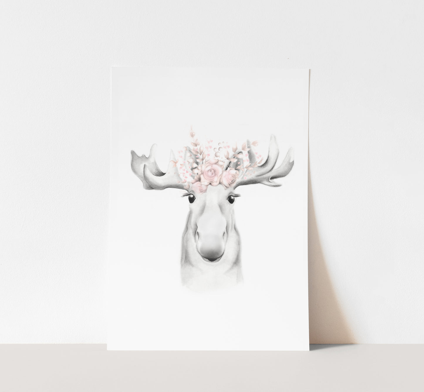 Moose with Blush Flower Crown Print - Studio Q - Art by Nicky Quartermaine Scott