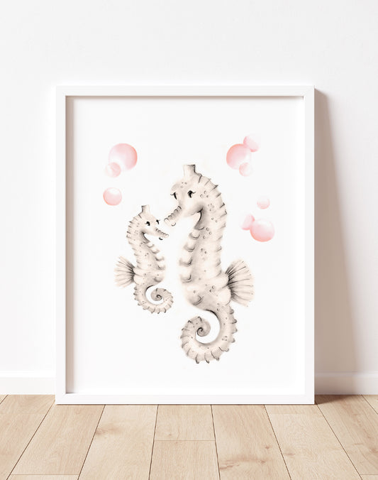 Seahorses Nursery Art Print - Sweet Blush- Studio Q - Art by Nicky Quartermaine Scott