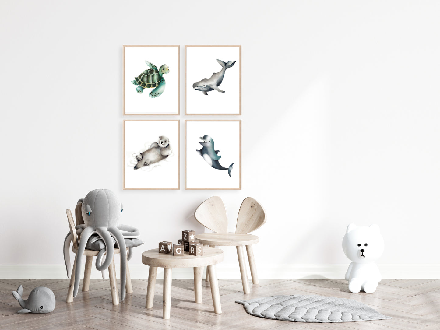 Ocean Animal Nursery Prints - Set of 4 - Studio Q - Art by Nicky Quartermaine Scott