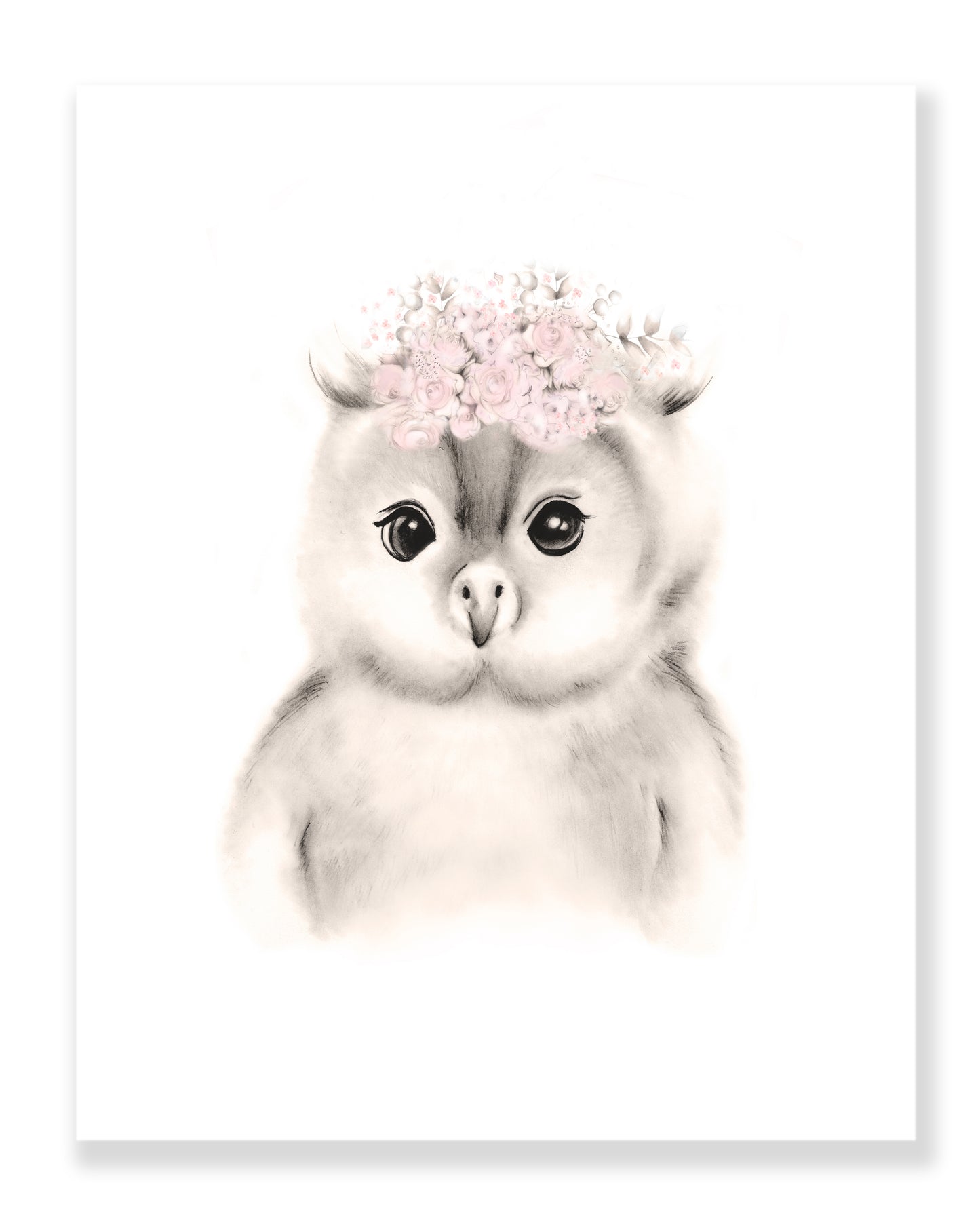 Baby Owl Flower Crown Print- Studio Q - Art by Nicky Quartermaine Scott