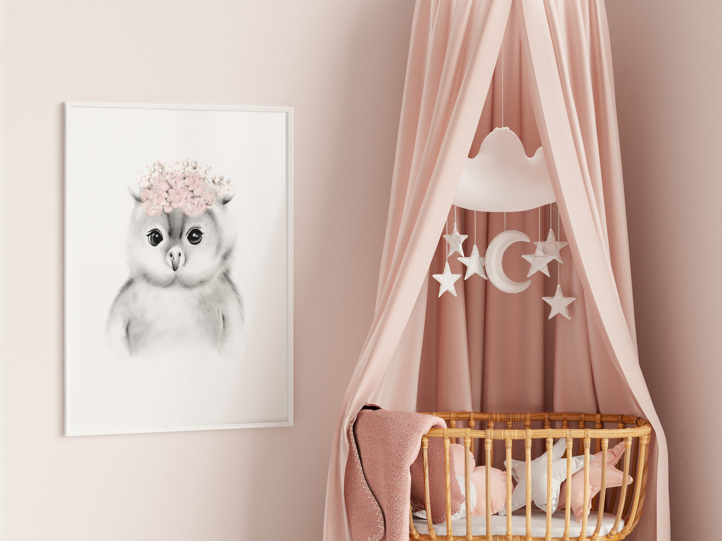 Baby Owl Blush Flower Crown Print- Studio Q - Art by Nicky Quartermaine Scott