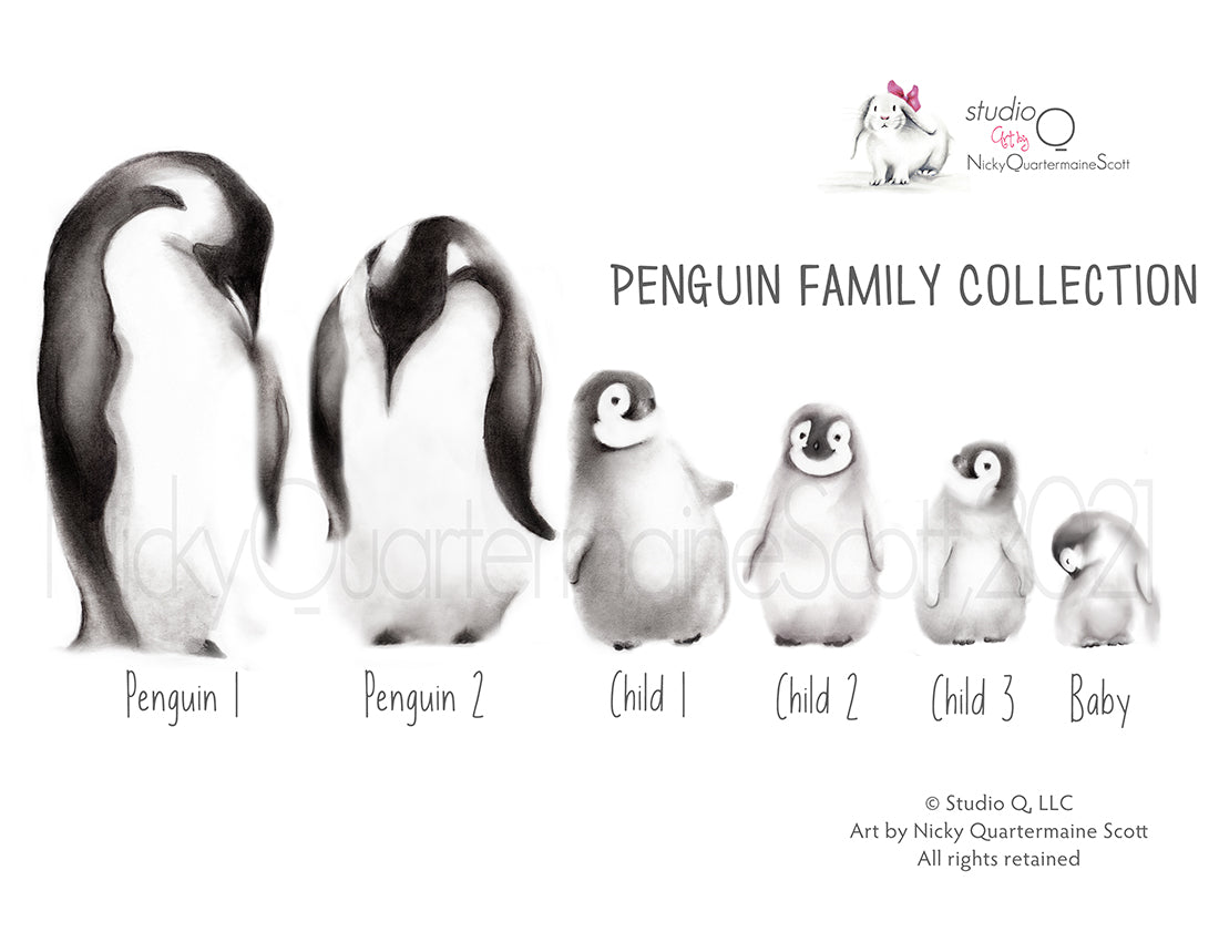 Personalized Penguin Family Print- Studio Q - Art by Nicky Quartermaine Scott